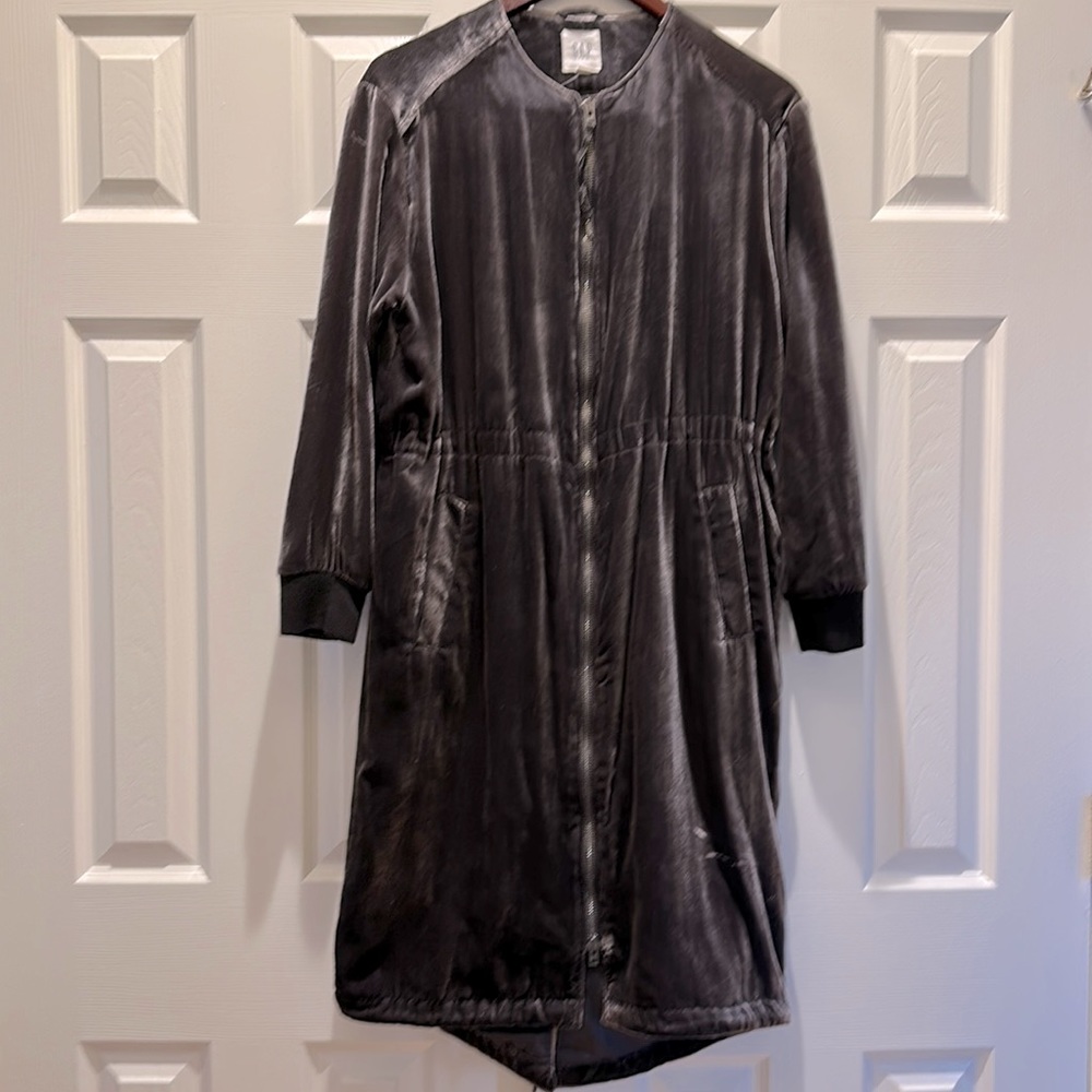 Gap Long Velvet Zip Front Jacket